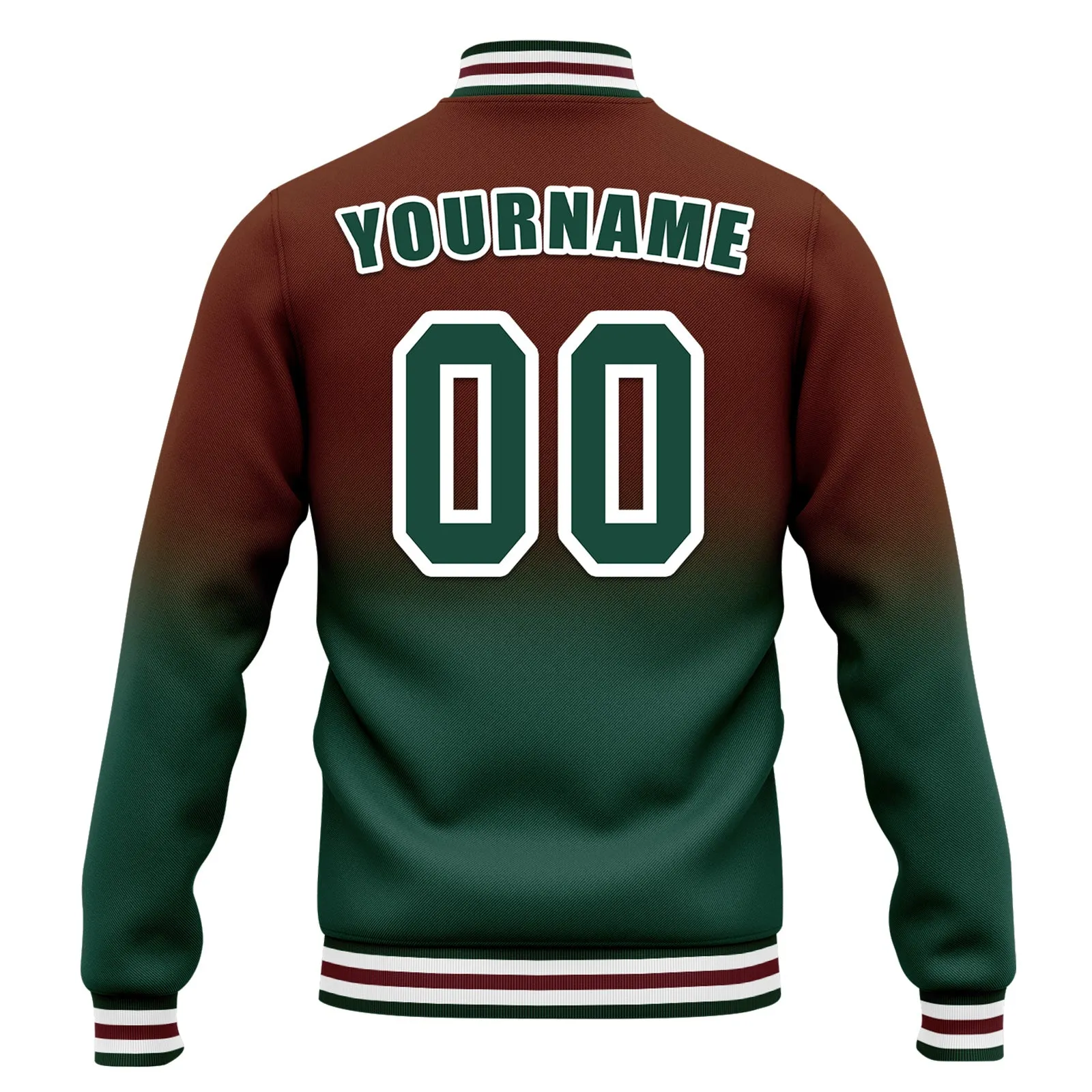 Custom Brown Green Fade Fashion Jacket Bomber Full-Snap Varsity Letterman Personalized Jacket FZ005-D020229-19