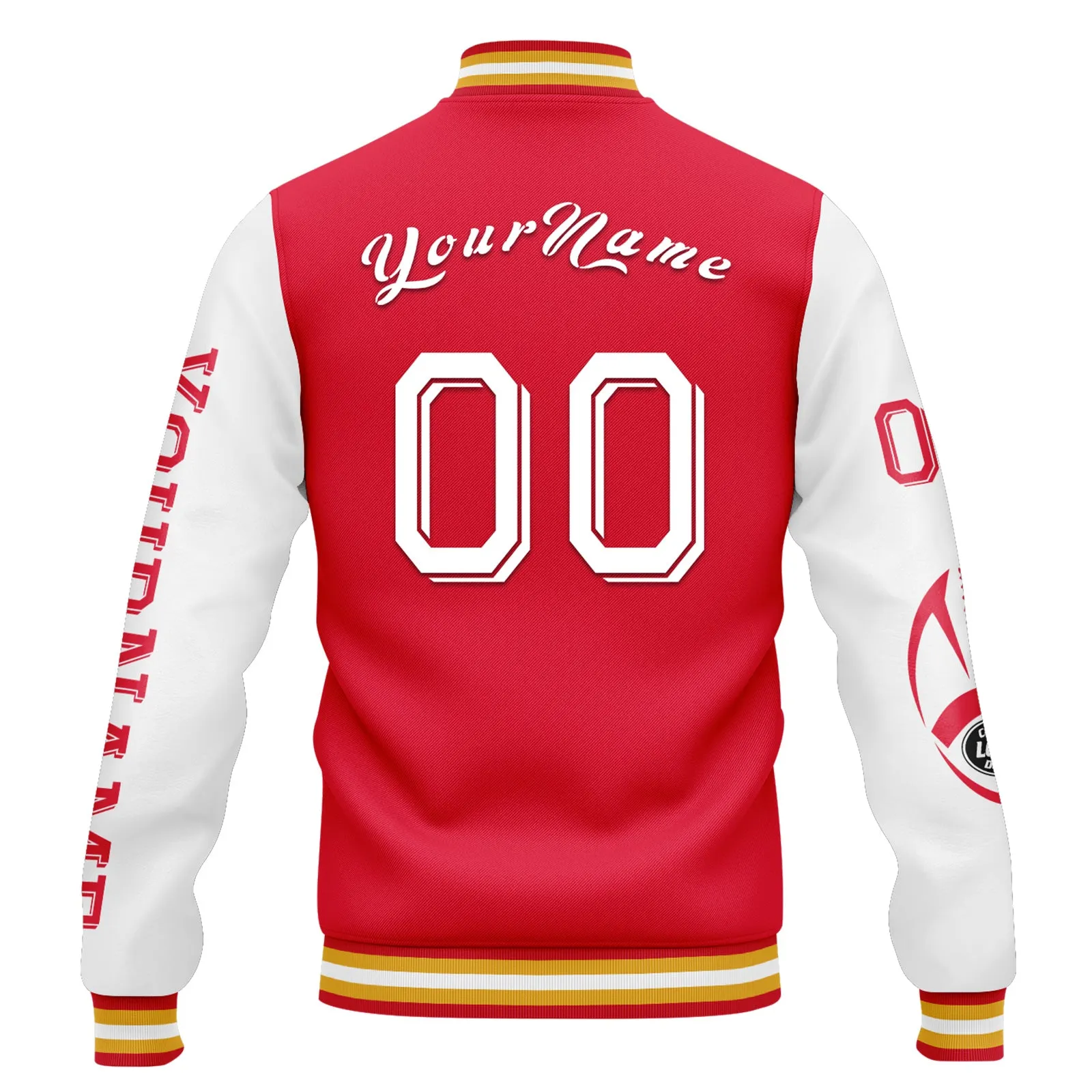 Custom Red White Kansas City Jacket Bomber Full-Snap Varsity Letterman Personalized Jacket FZ005SX-D020290-18