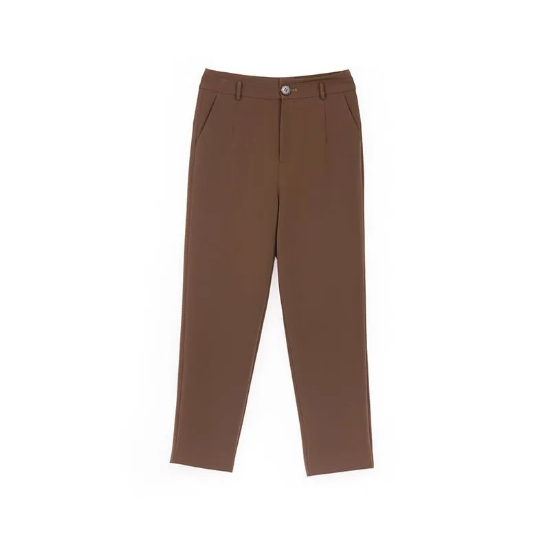 Dark Brown High Waist Ankle Crop Pants