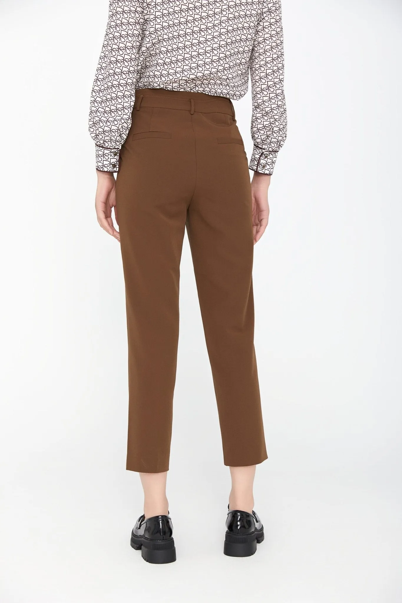 Dark Brown High Waist Ankle Crop Pants