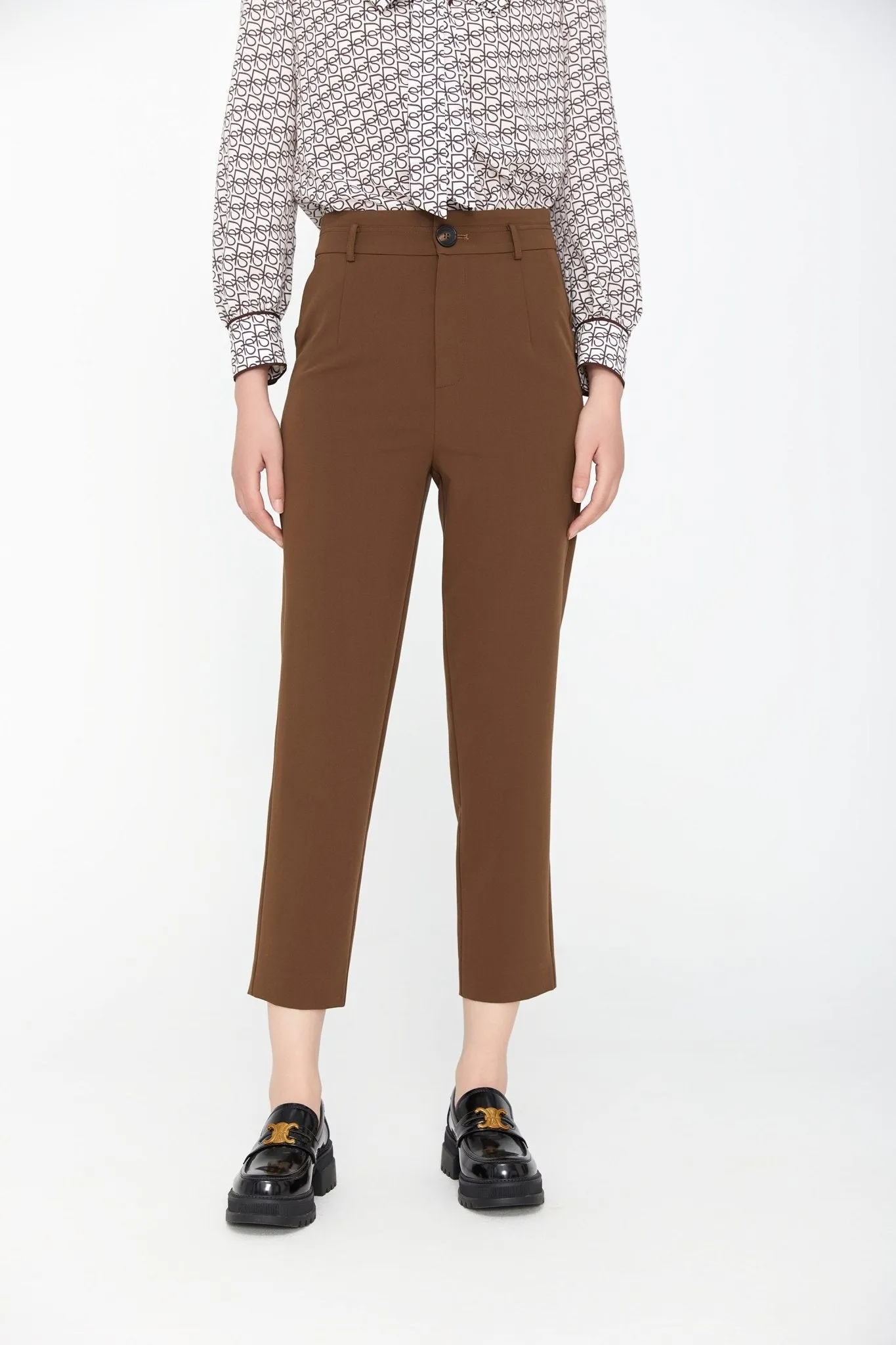 Dark Brown High Waist Ankle Crop Pants