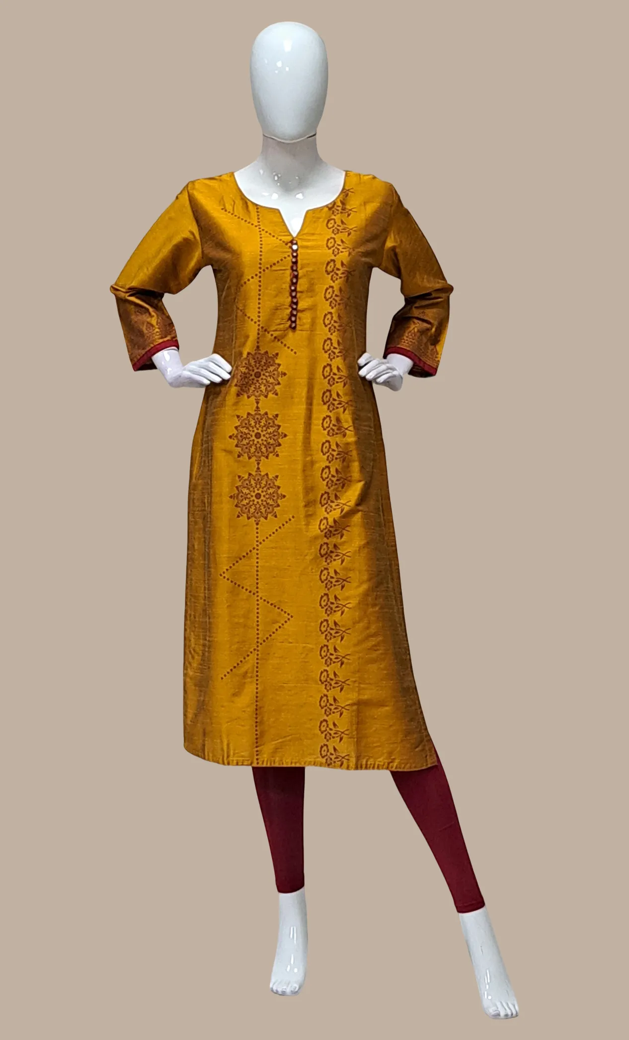 Dark Mustard Embroidered Kurti Top