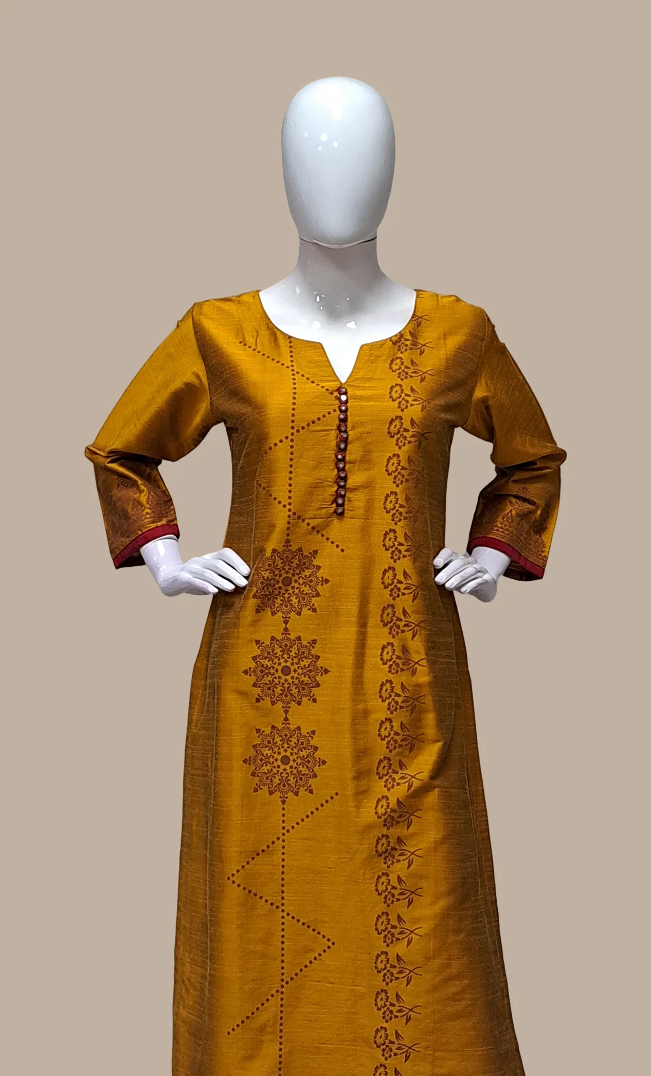 Dark Mustard Embroidered Kurti Top