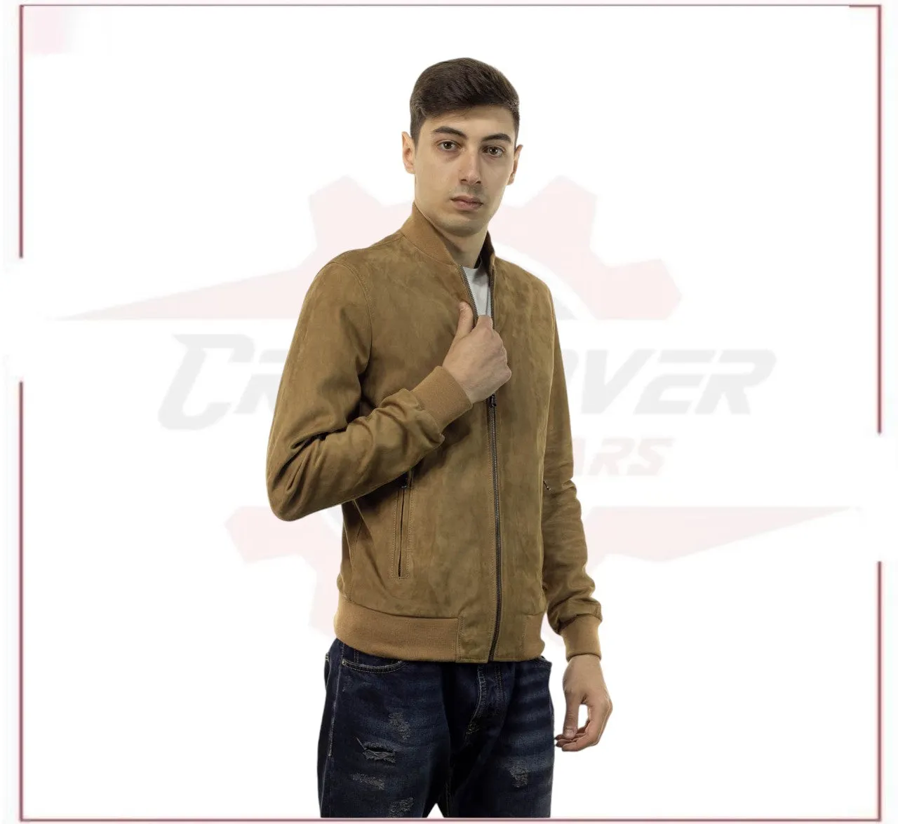 David - Men's Bomber Jacket in Genuine Honey Suede Leather