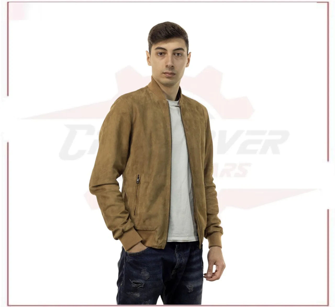 David - Men's Bomber Jacket in Genuine Honey Suede Leather