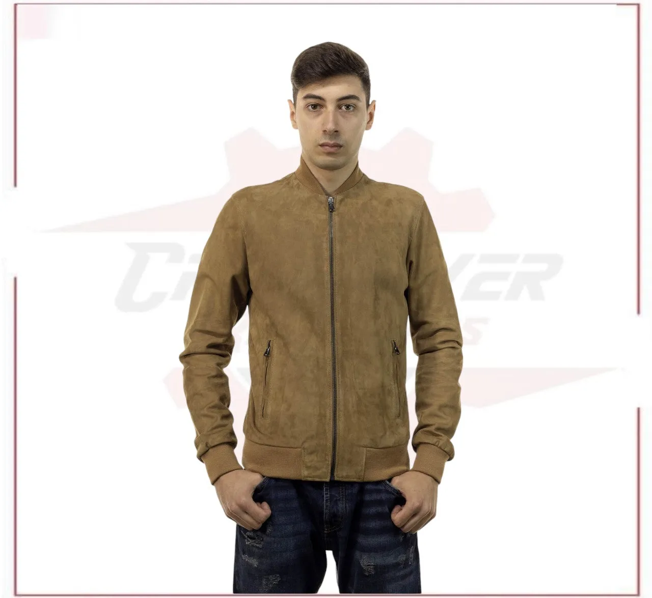 David - Men's Bomber Jacket in Genuine Honey Suede Leather