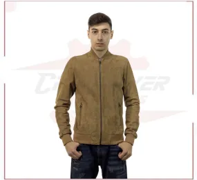 David - Men's Bomber Jacket in Genuine Honey Suede Leather