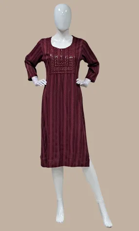 Deep Burgundy Embroidered Kurti Top