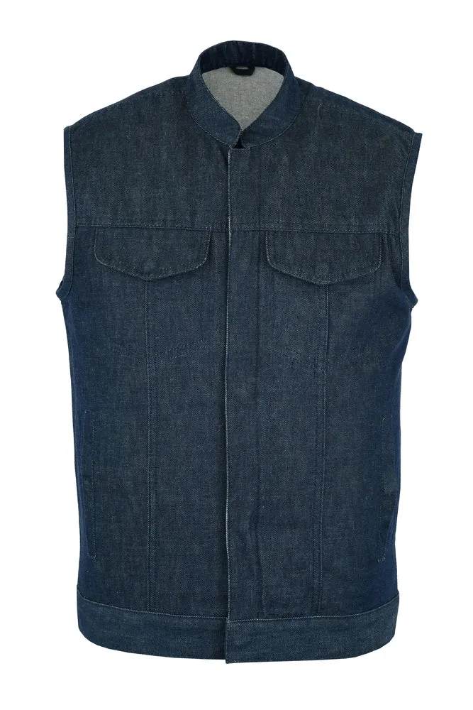 DM976 Men's Blue Rough Rub-Off Raw Finish Denim Vest