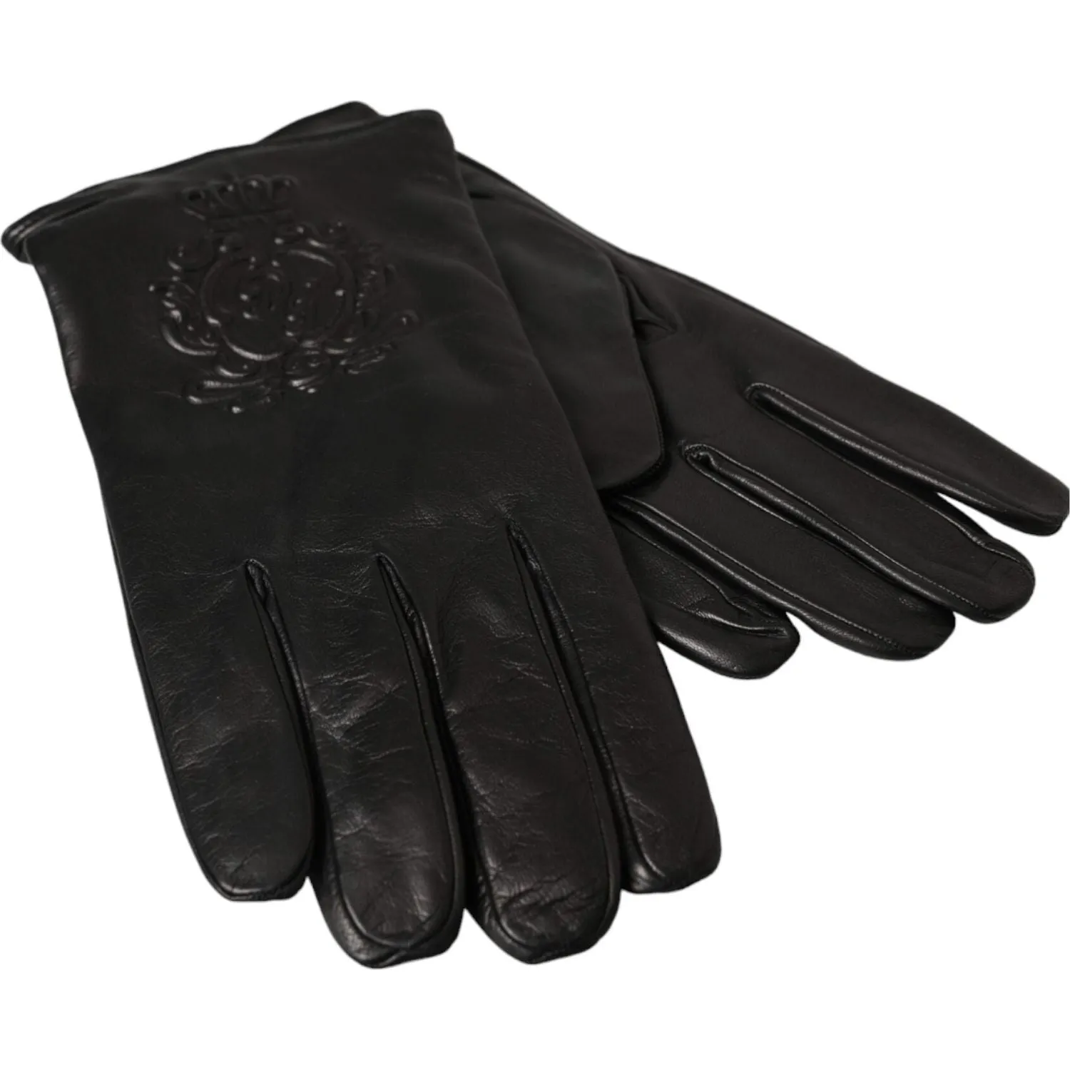 Dolce & Gabbana Black Leather Embossed Logo Short Hands Gloves