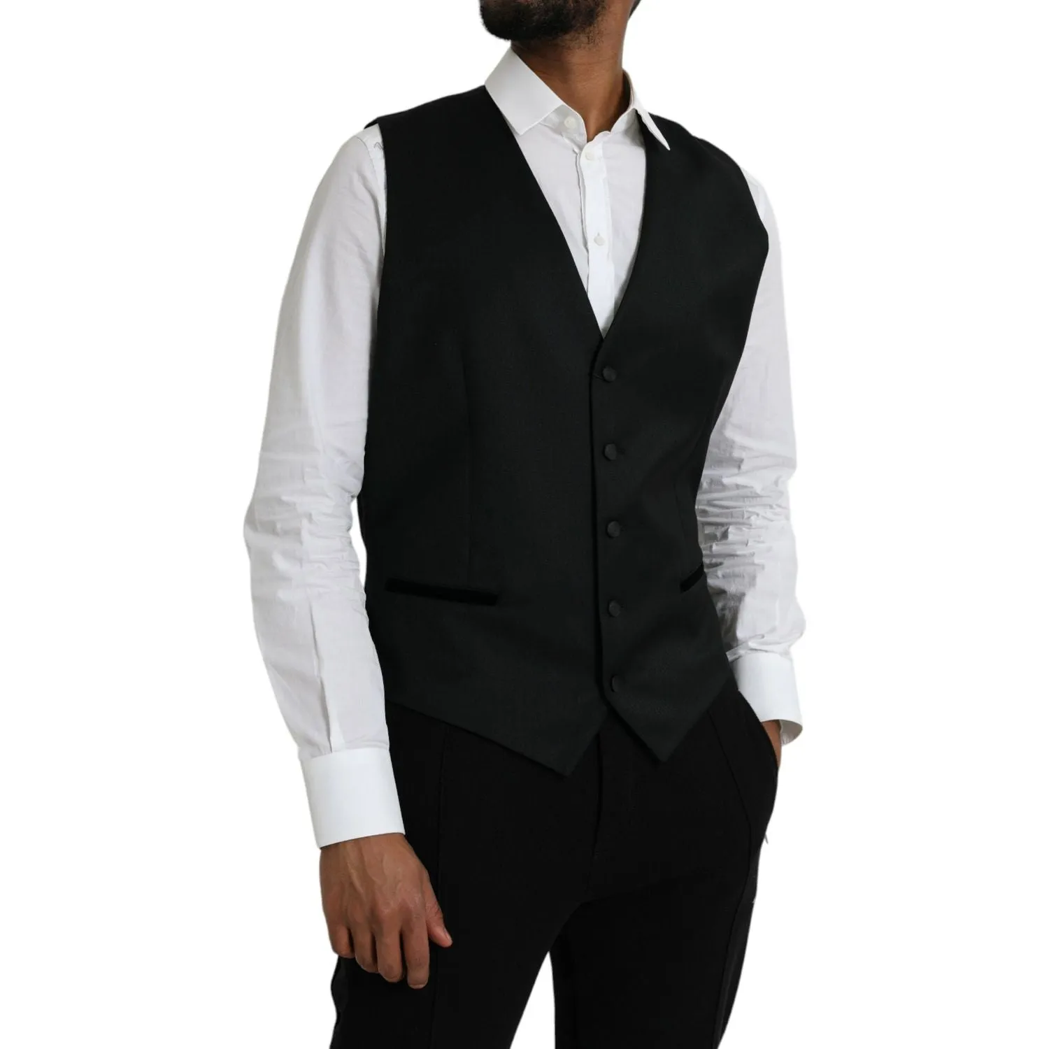 Dolce & Gabbana Black Silk Waistcoat Dress Formal Vest