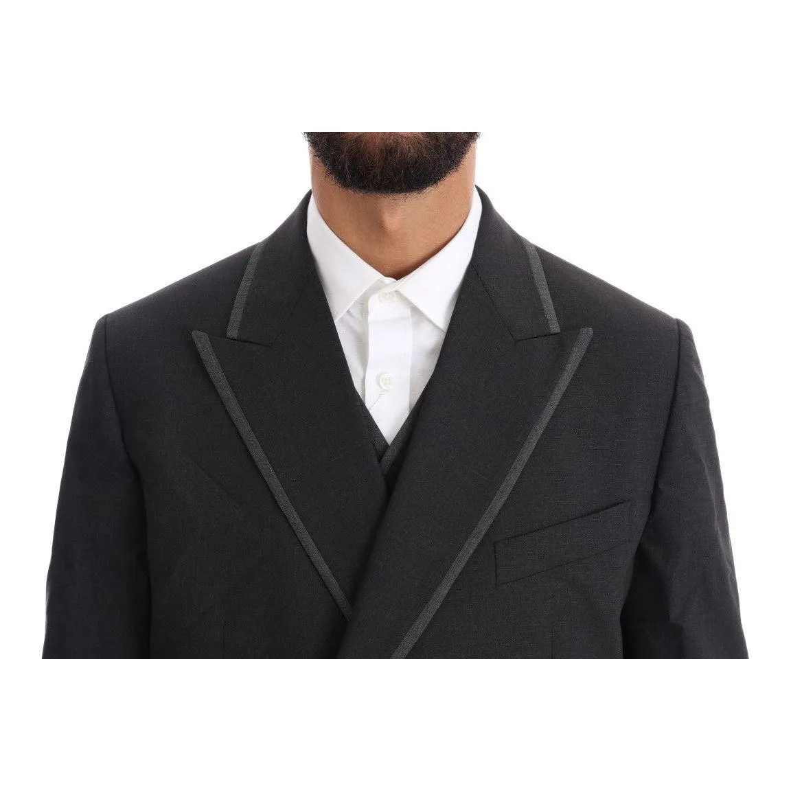 Dolce & Gabbana Elegant Gray Double Breasted Wool Suit