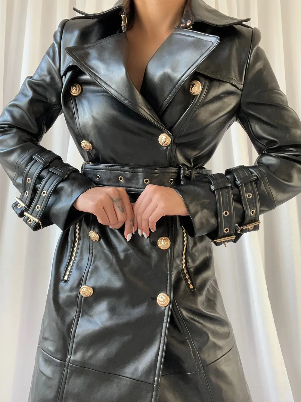 Double Breasted Leather Trench Coat