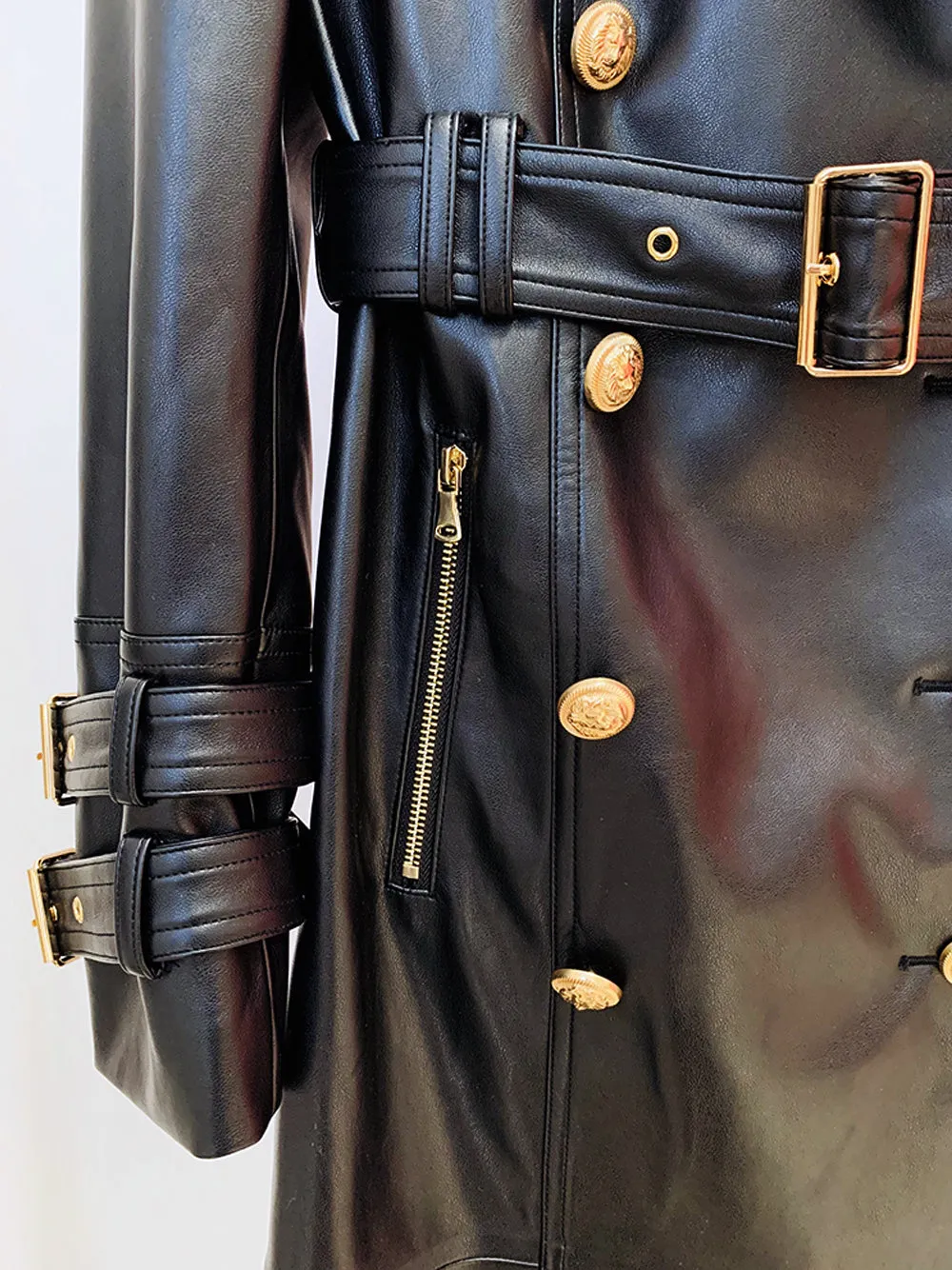 Double Breasted Leather Trench Coat