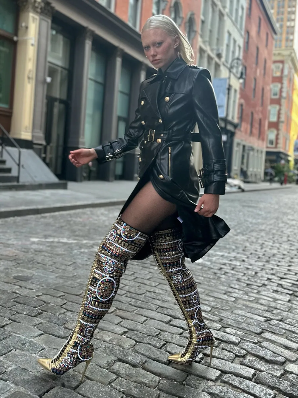 Double Breasted Leather Trench Coat