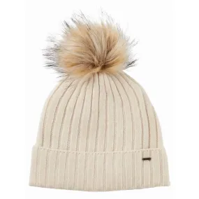 Dubarry Curlew Ladies Faux Fur Bobble Hat - Chalk