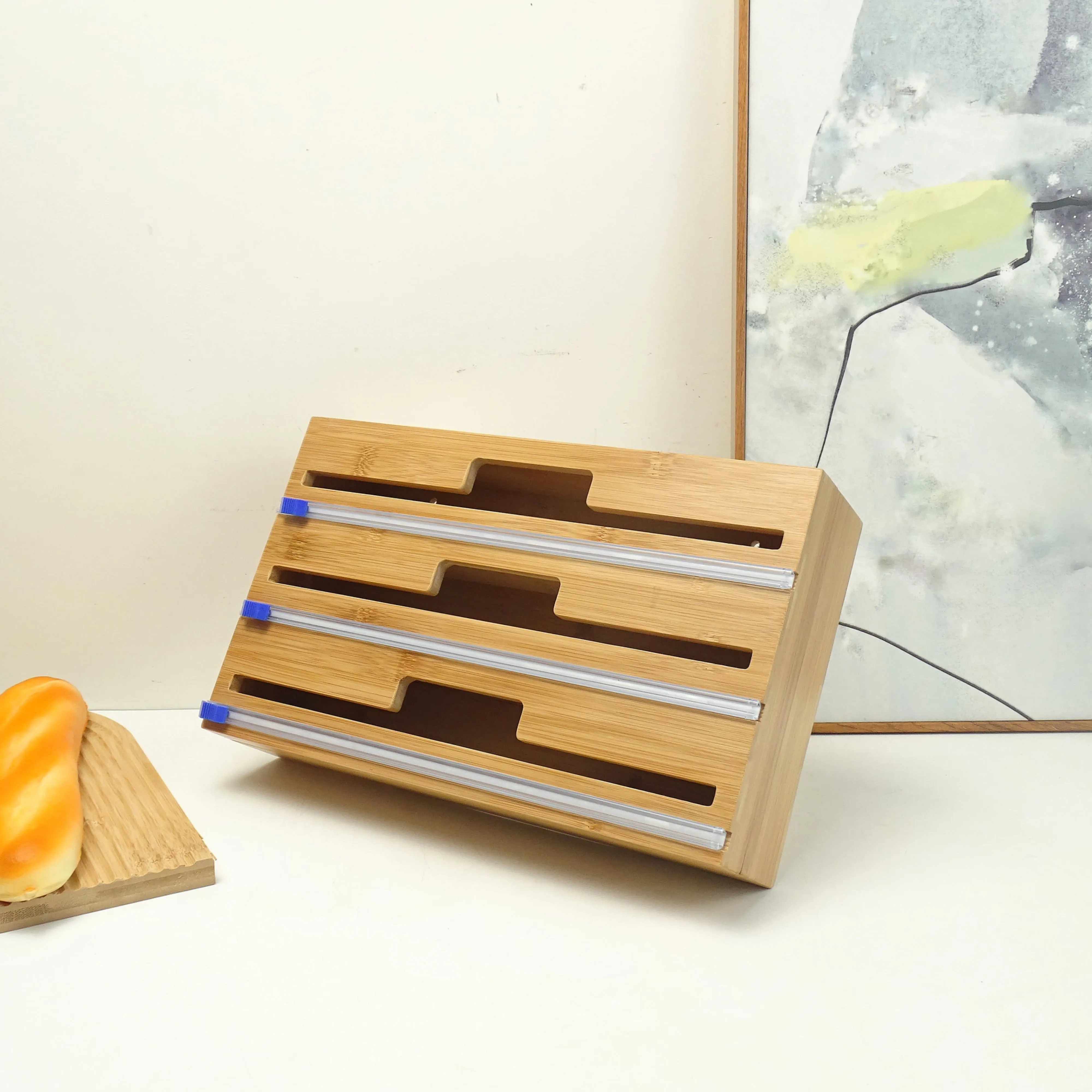 Eco-Friendly 3-in-1 Bamboo Wrap Dispenser with Cutter - Gominimo