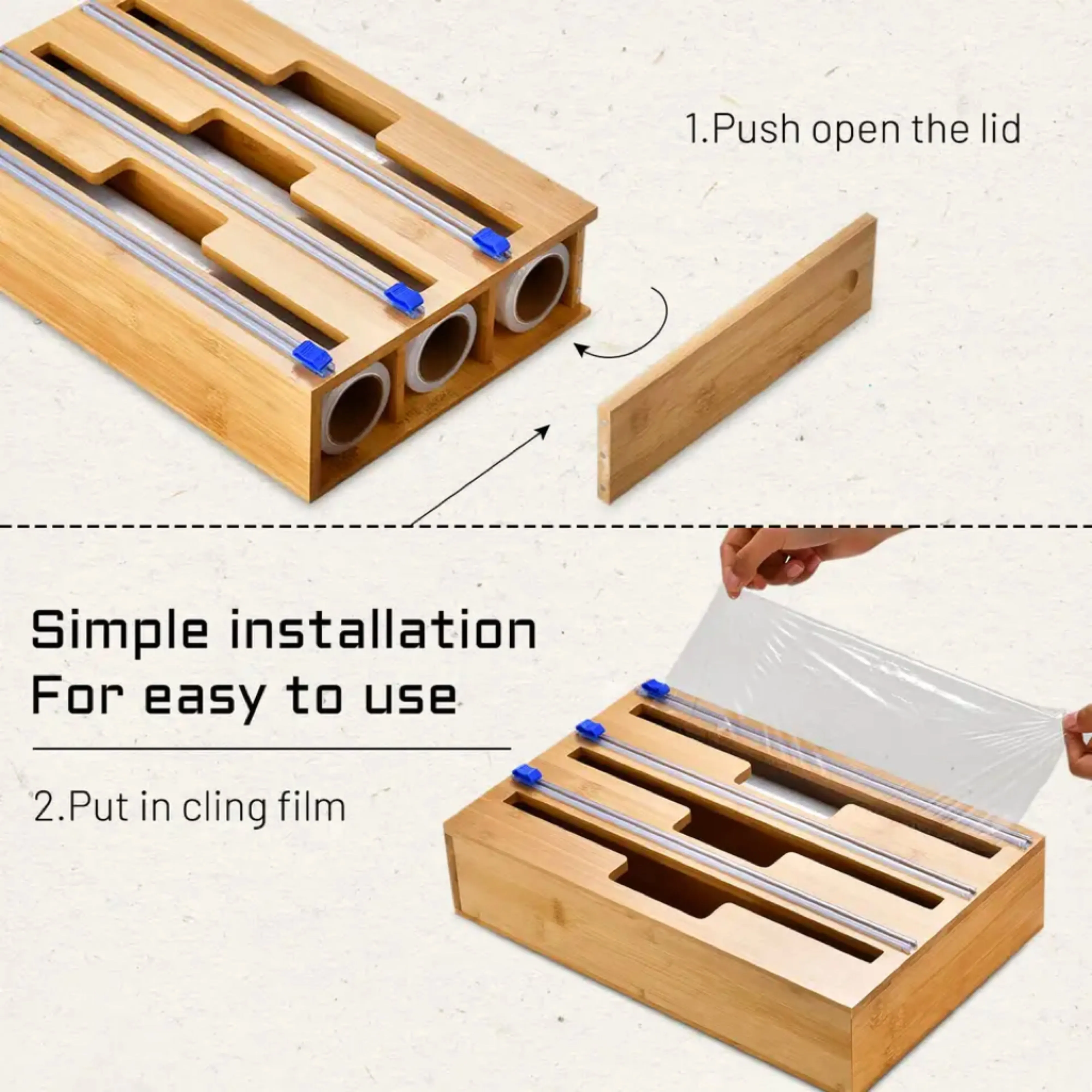 Eco-Friendly 3-in-1 Bamboo Wrap Dispenser with Cutter - Gominimo