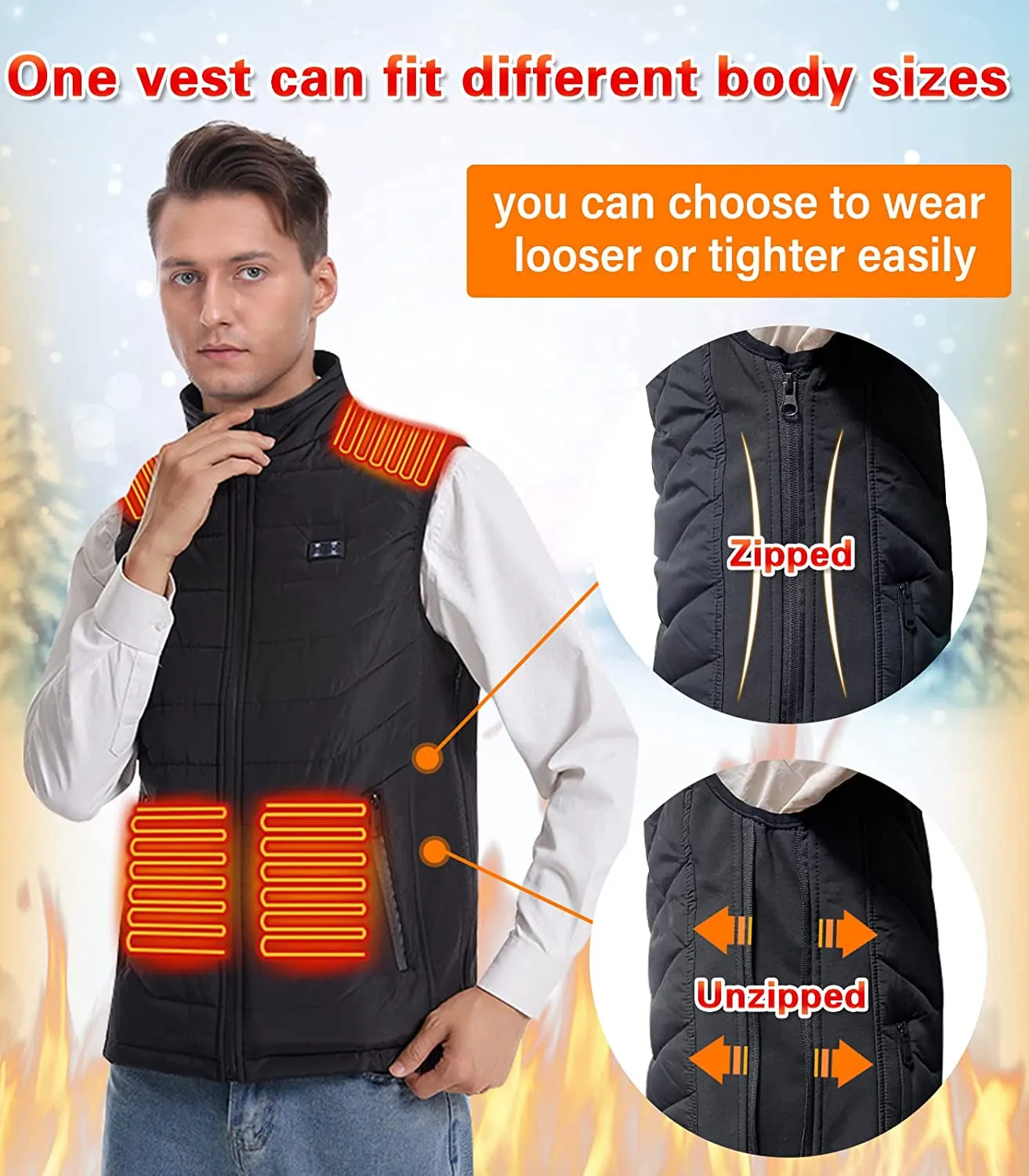 Electric Winter 11 Heating Zones  Rechargeable USB Heated Vest for Men Women