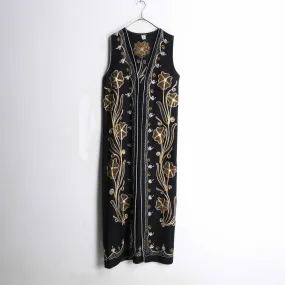 embroidery flower design long length vest