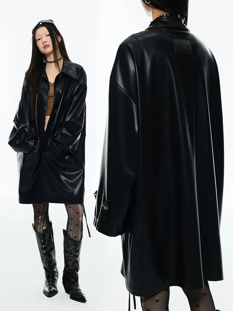 (Final Sale) Black Trench Coat Leather Jacket