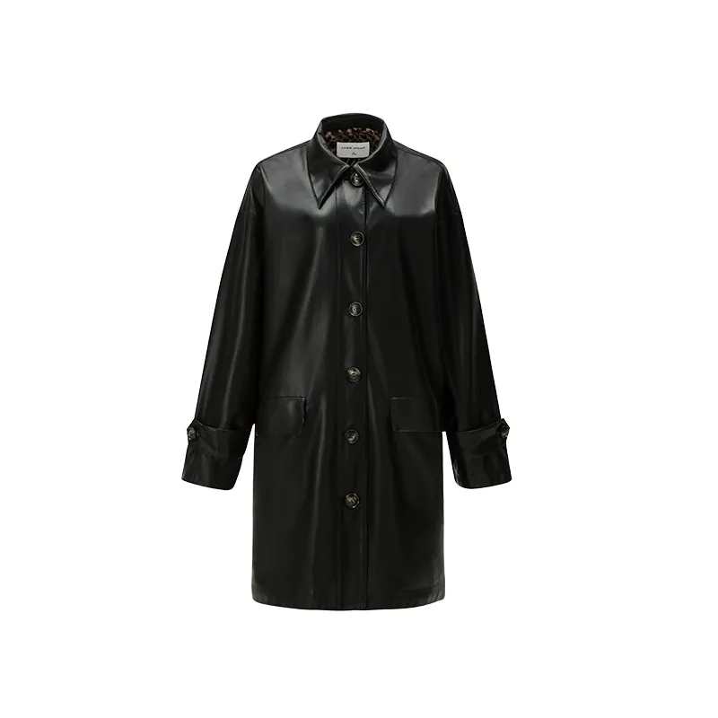 (Final Sale) Black Trench Coat Leather Jacket