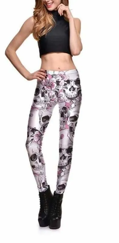 Floral Pink Skull leggings