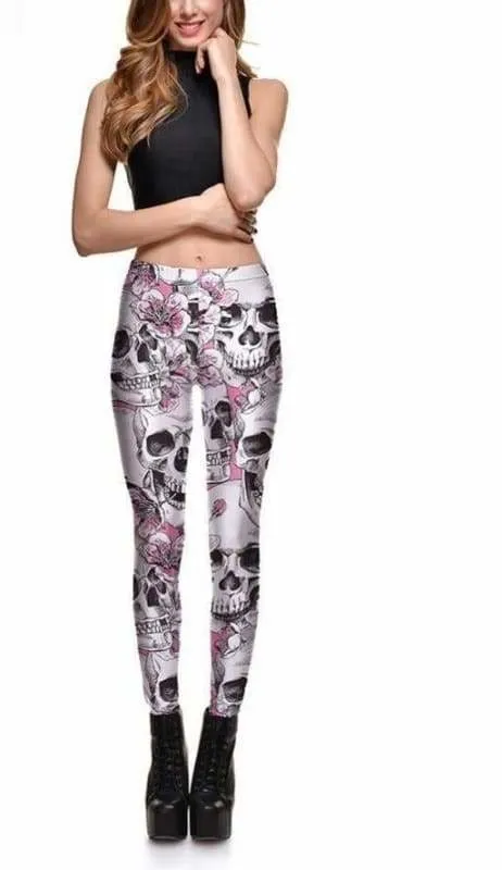 Floral Pink Skull leggings