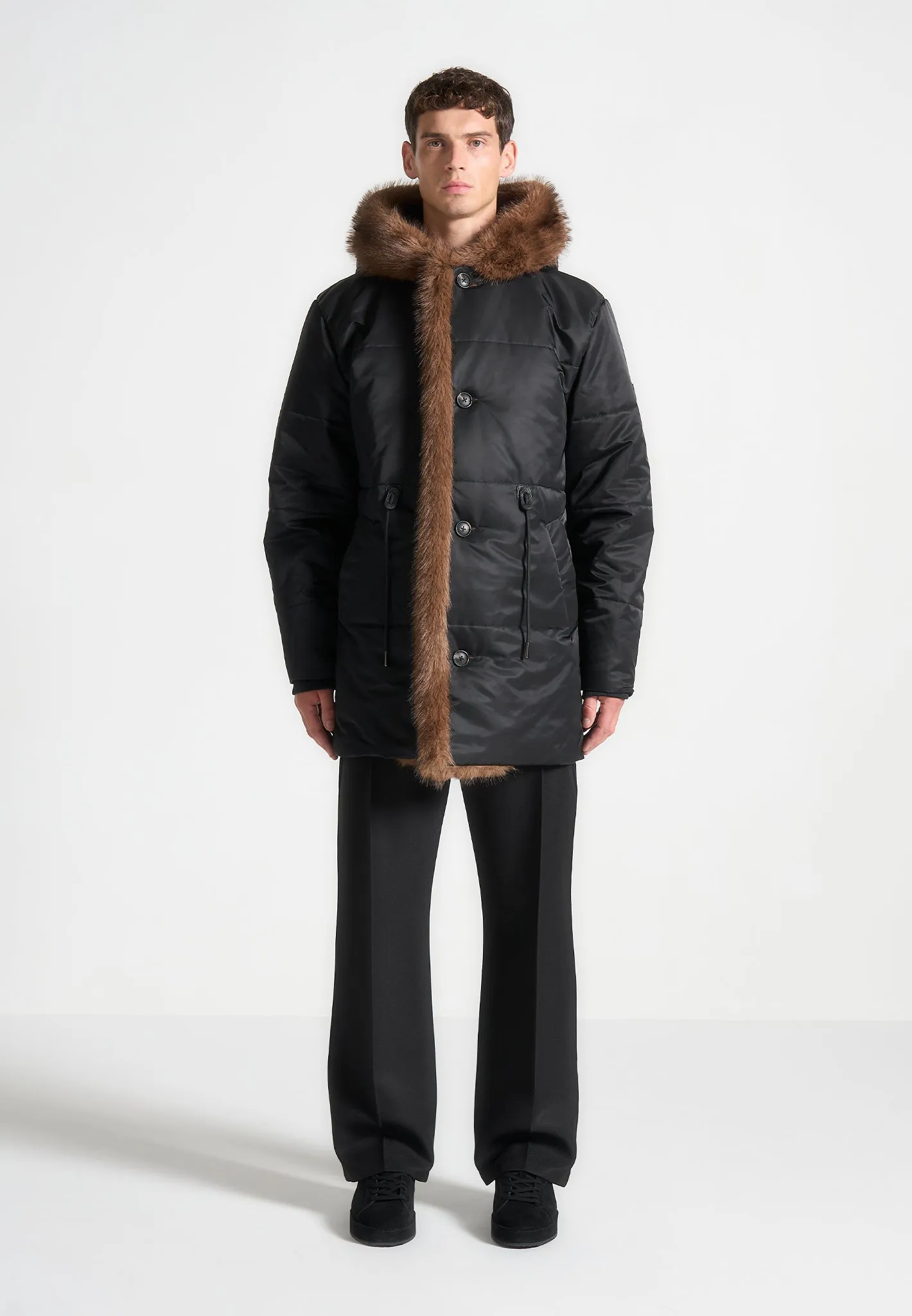 Fur Lined Parka Jacket - Black