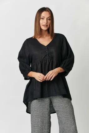 GA414 V Neck Swing Tunic in Black