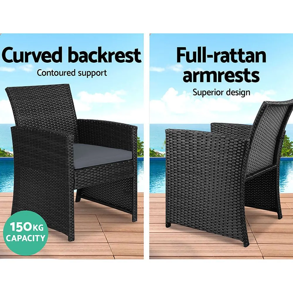 Gardeon Rattan Furniture Outdoor Lounge Setting Wicker Dining Set w/Storage Cover Black