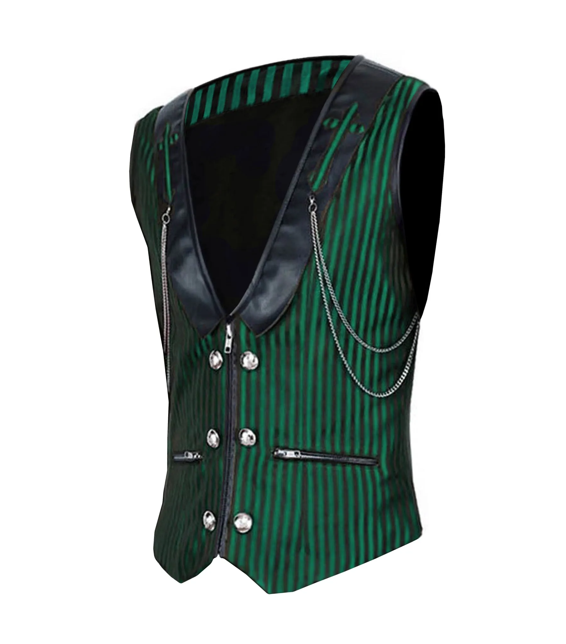 Green Stripes Brocade Gothic Men's Waist Coat