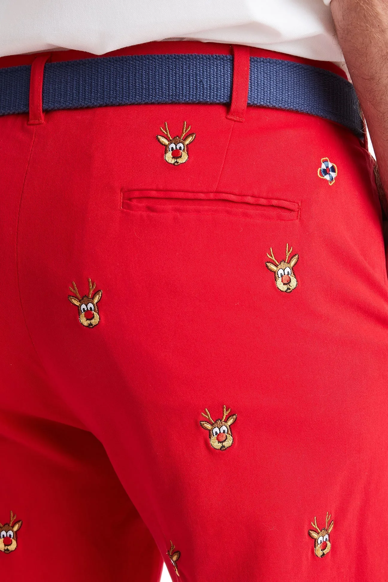 Harbor Pant Stretch Twill Bright Red with Rudolph