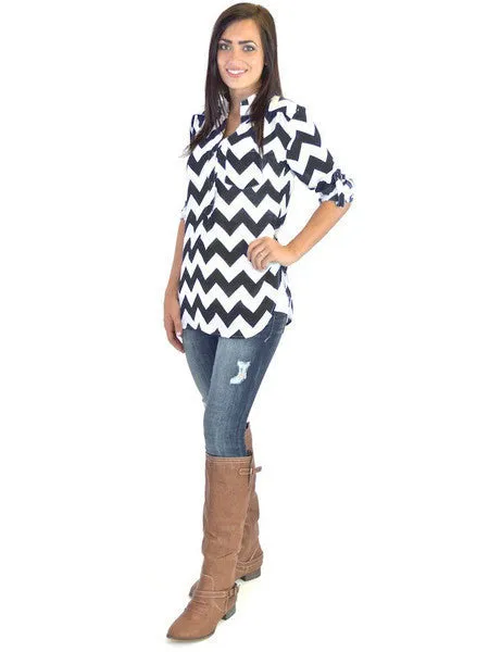 High Expectations Top - Black Chevron