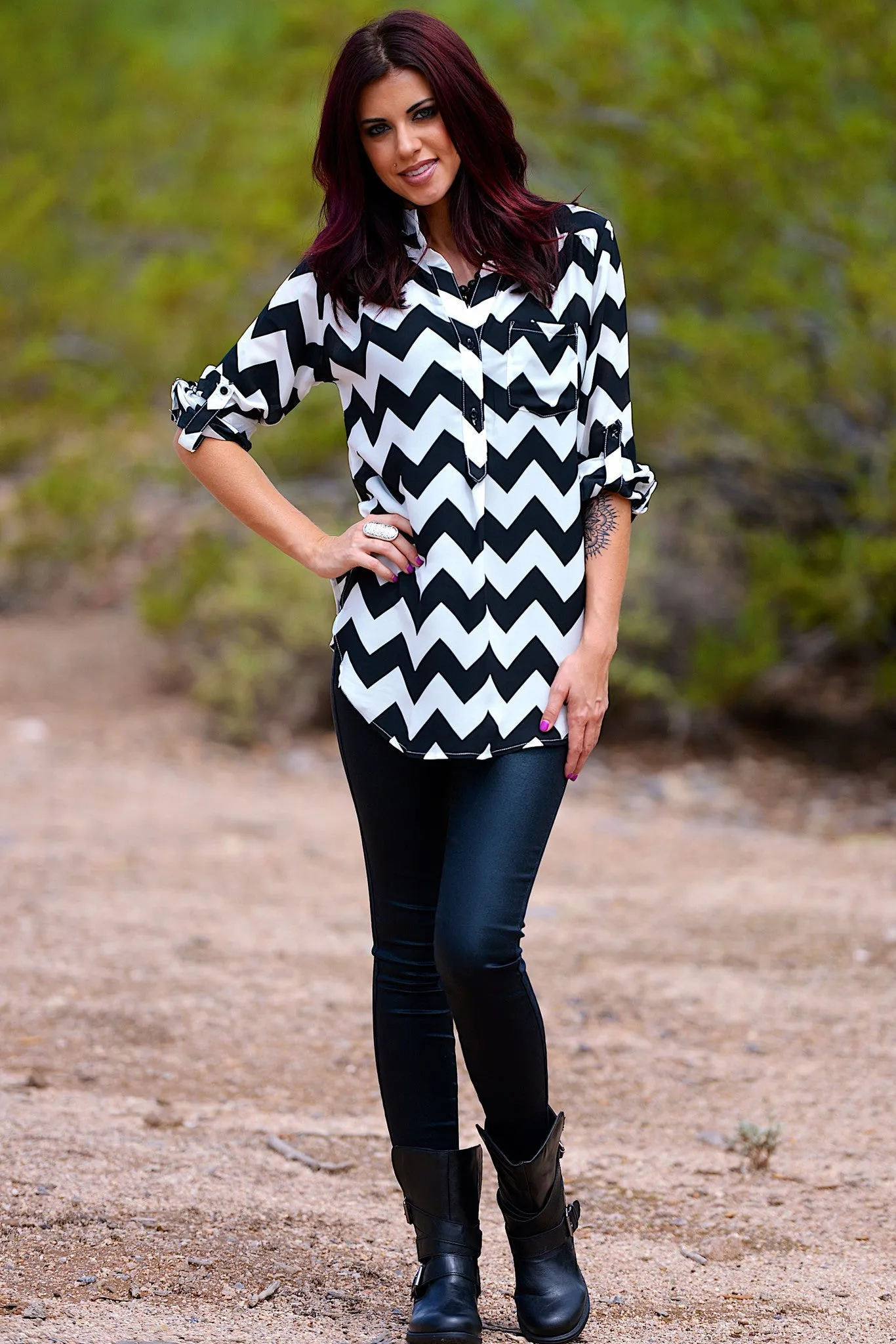 High Expectations Top - Black Chevron