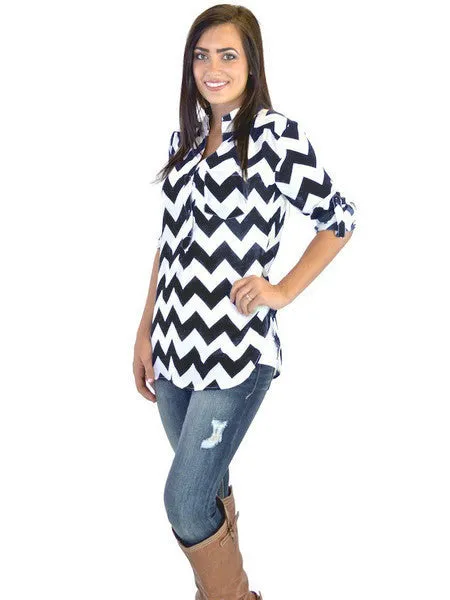 High Expectations Top - Black Chevron