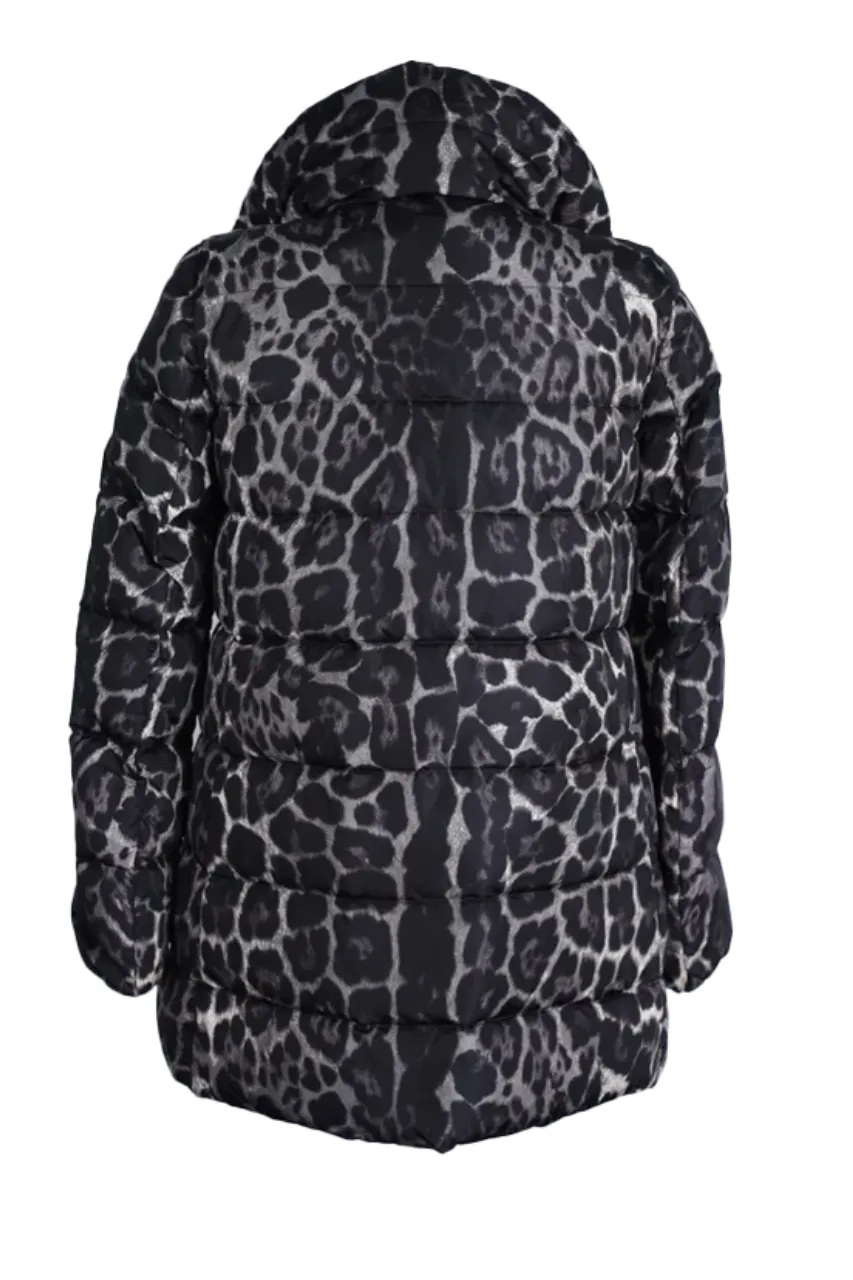 High Neck Leopard Print Down Parka