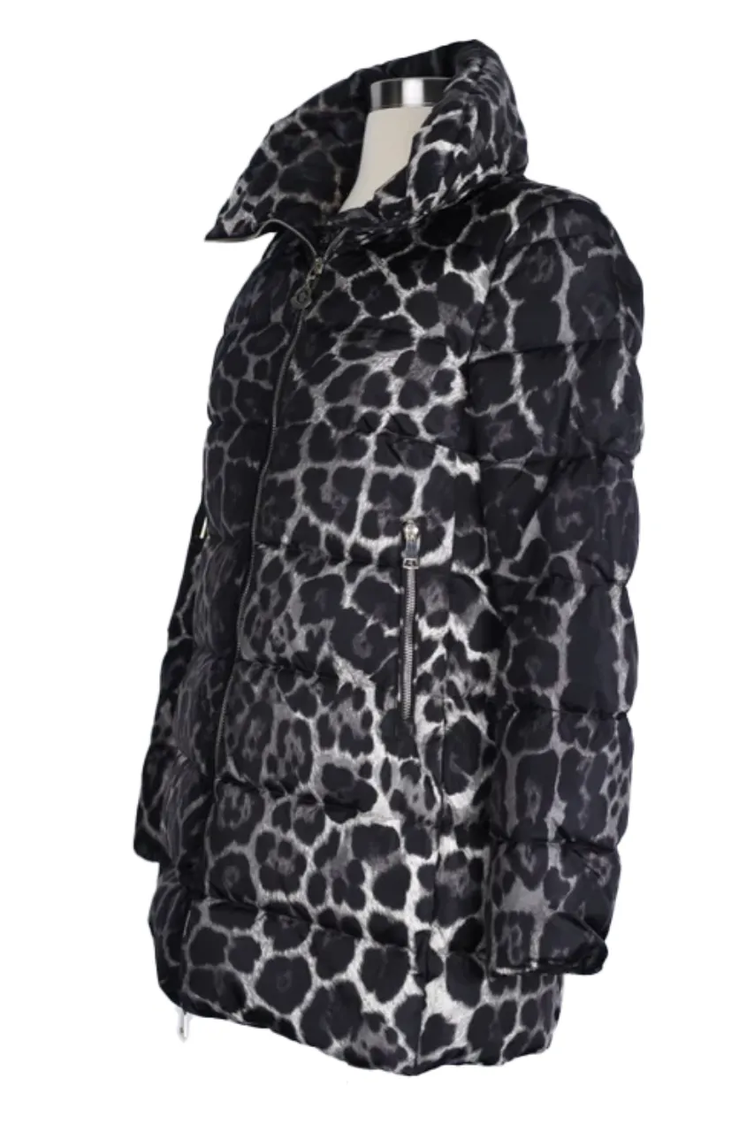 High Neck Leopard Print Down Parka