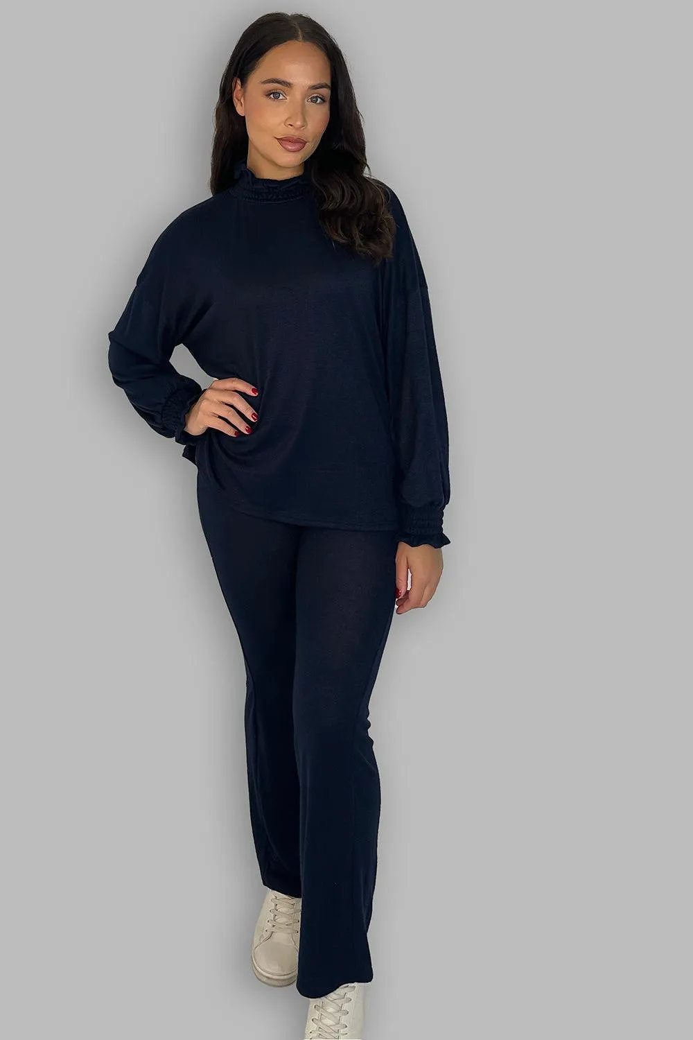 High Ruffle Neck Long Sleeves Tunic And Trousers Set