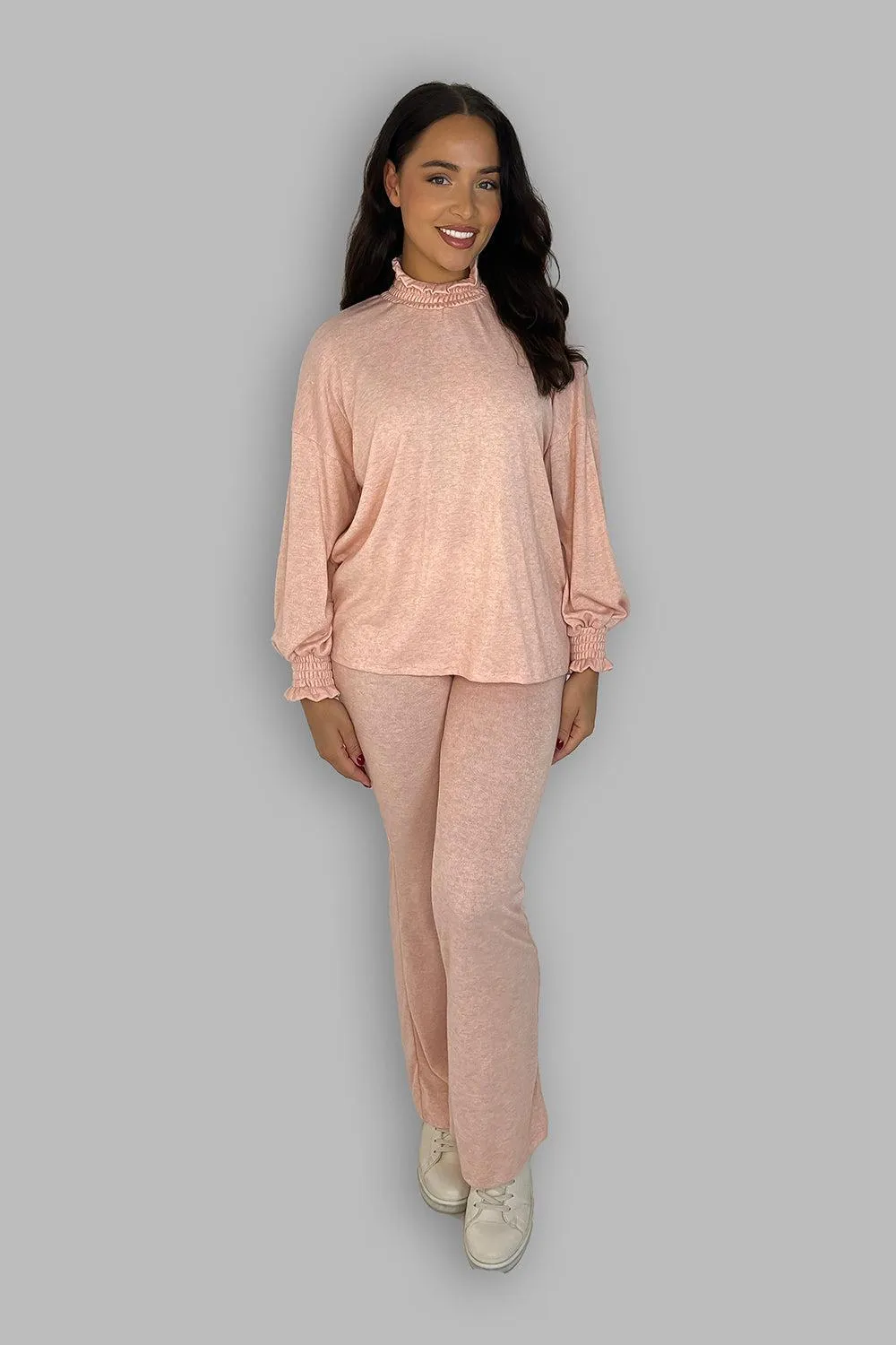 High Ruffle Neck Long Sleeves Tunic And Trousers Set