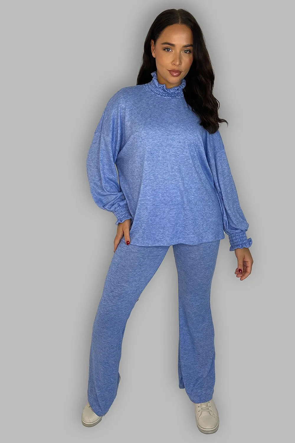 High Ruffle Neck Long Sleeves Tunic And Trousers Set