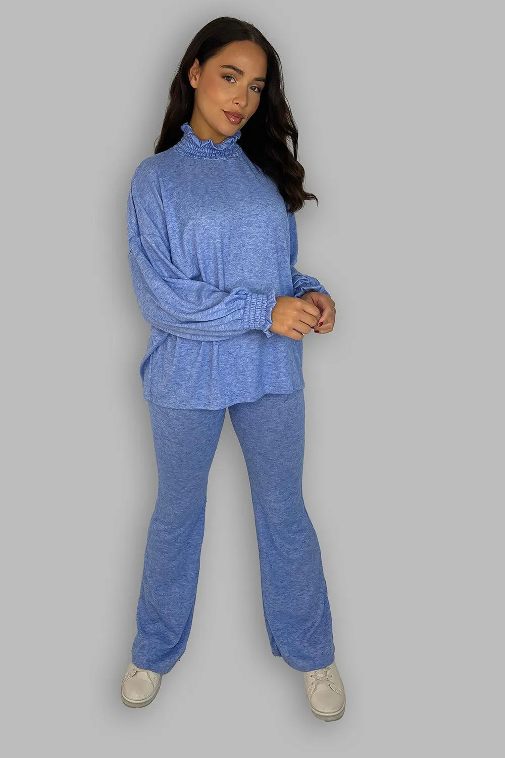 High Ruffle Neck Long Sleeves Tunic And Trousers Set