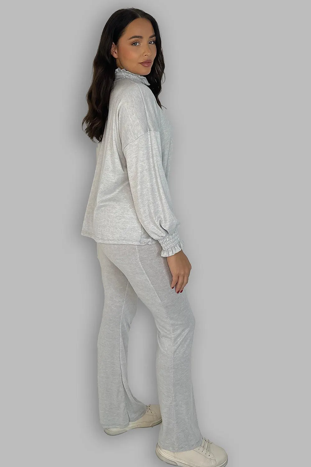 High Ruffle Neck Long Sleeves Tunic And Trousers Set