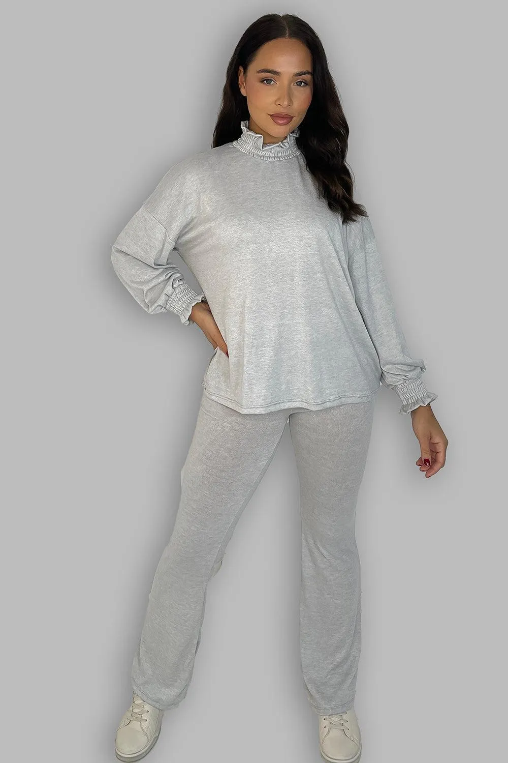 High Ruffle Neck Long Sleeves Tunic And Trousers Set