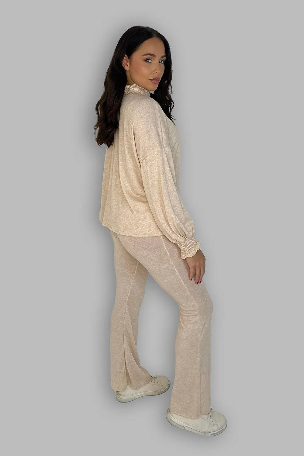 High Ruffle Neck Long Sleeves Tunic And Trousers Set