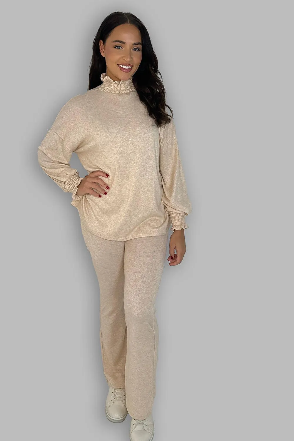 High Ruffle Neck Long Sleeves Tunic And Trousers Set