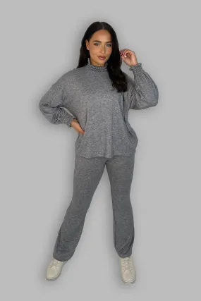 High Ruffle Neck Long Sleeves Tunic And Trousers Set