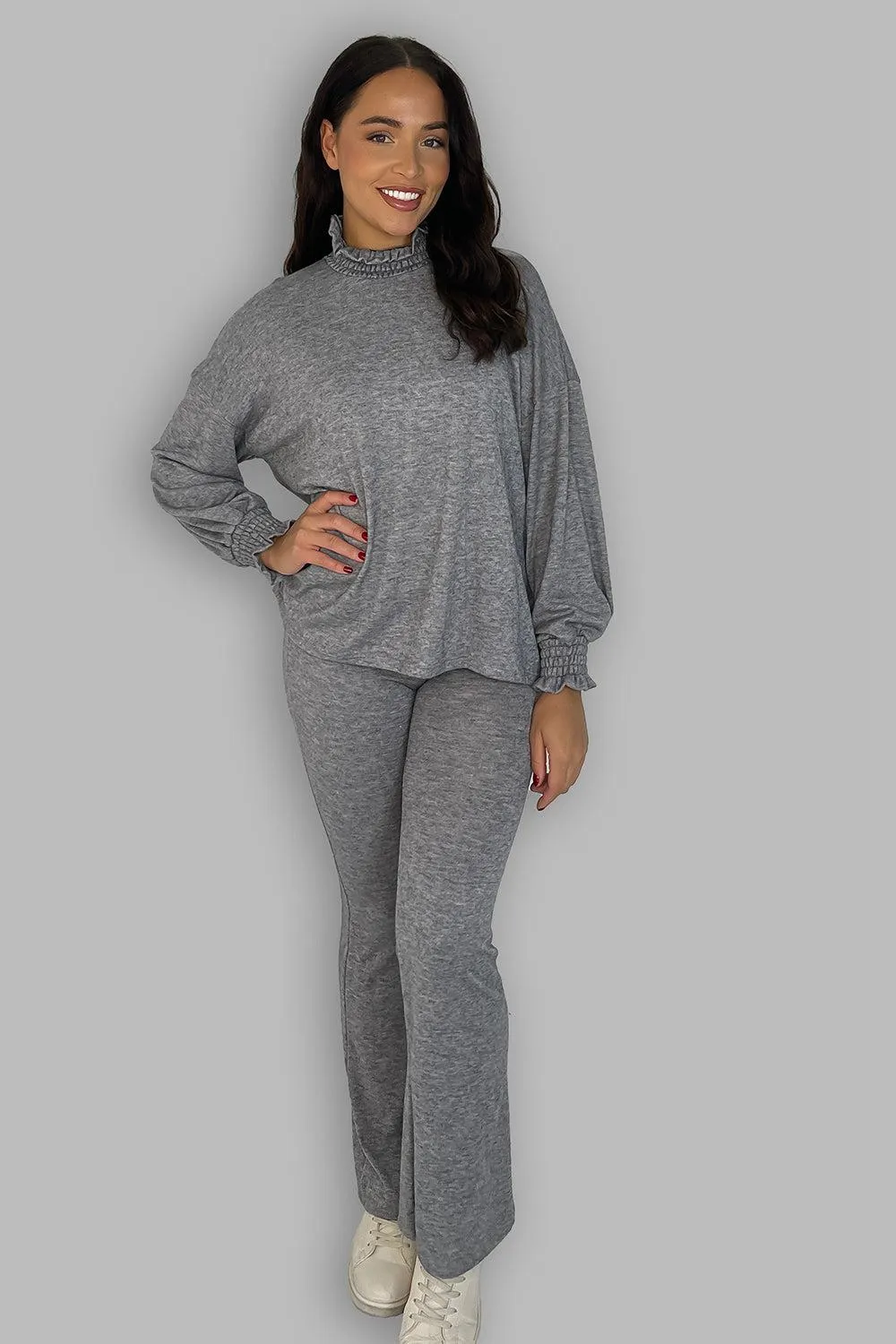 High Ruffle Neck Long Sleeves Tunic And Trousers Set