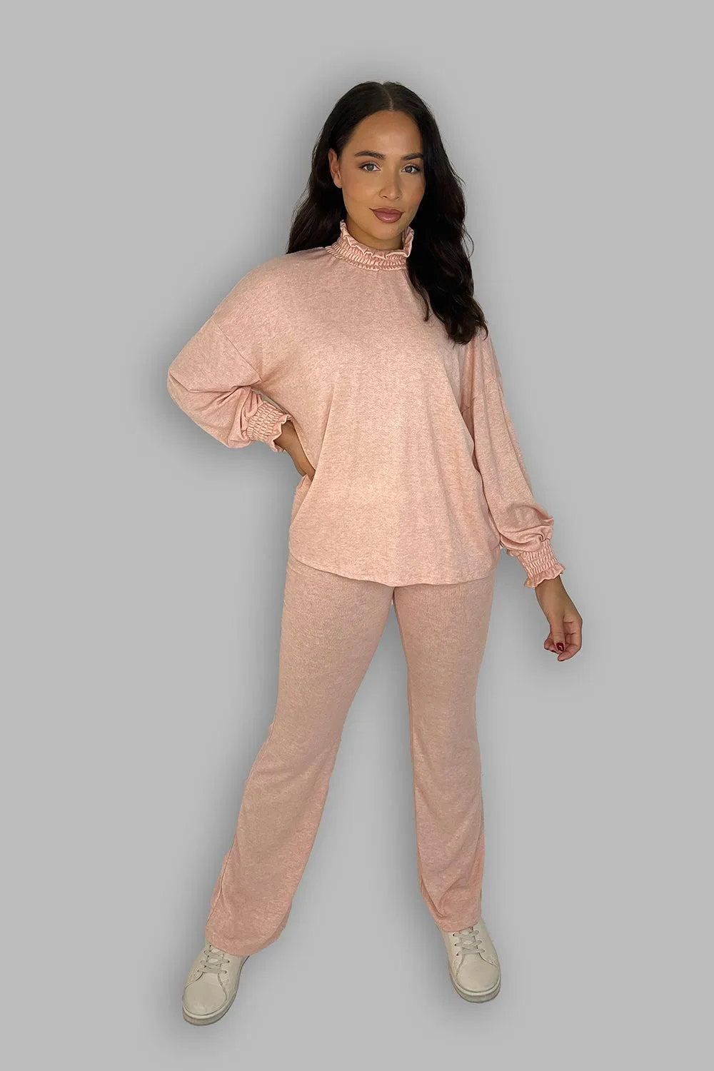 High Ruffle Neck Long Sleeves Tunic And Trousers Set