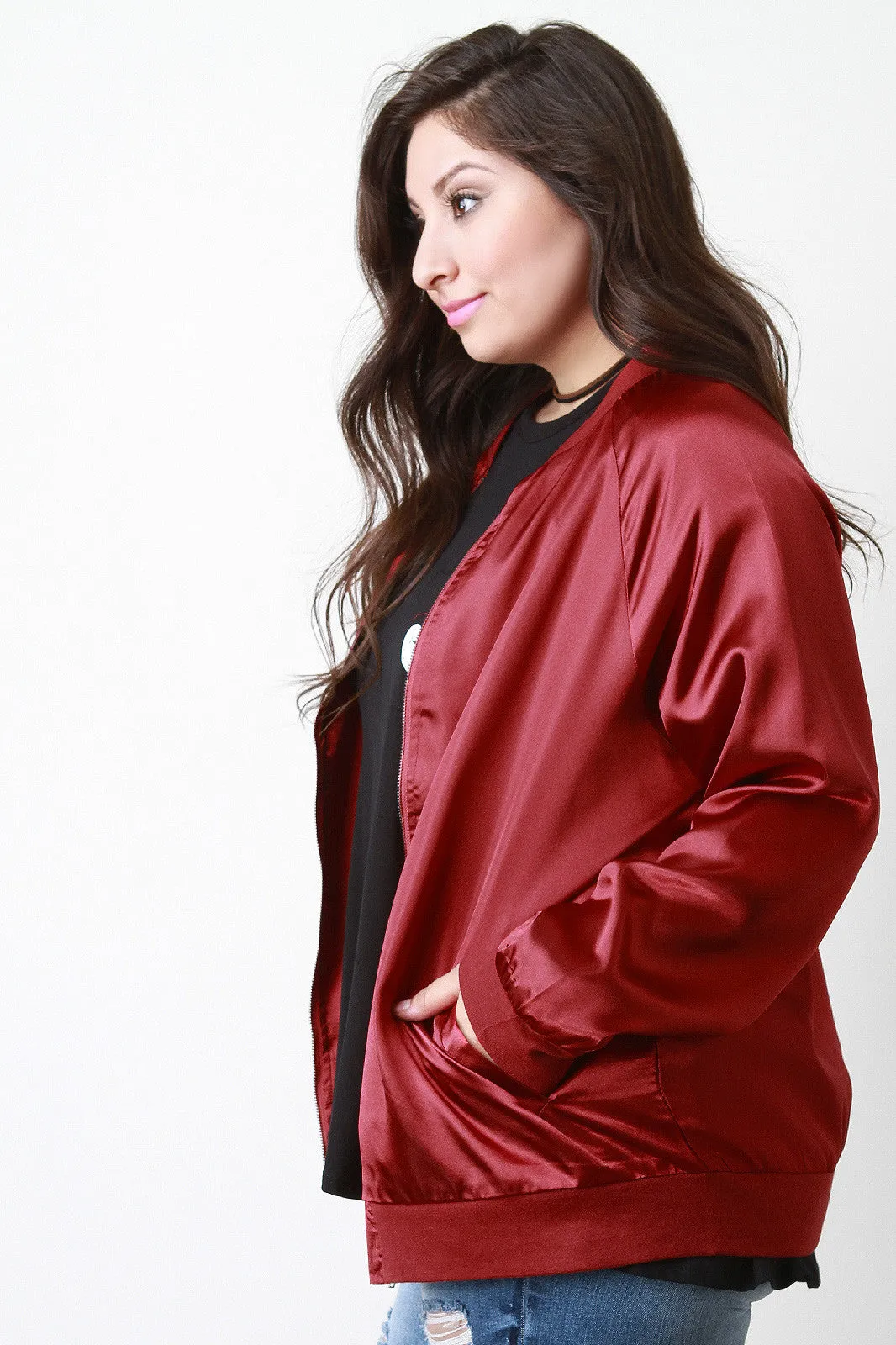 High Shine Satin Bomber Jacket